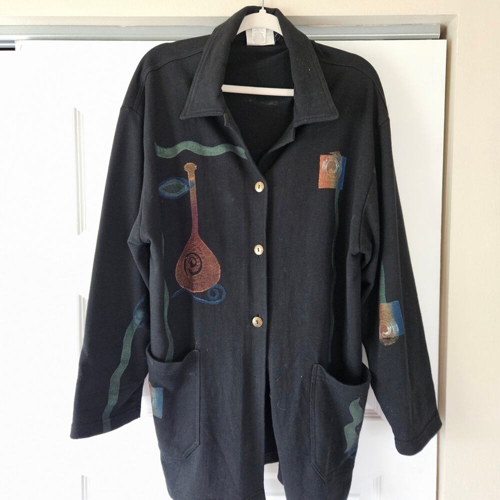 Vintage 90s Play Alegre Hand-Painted Art-to-Wear Musical Instrument Jacket M/L